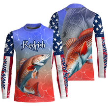 Load image into Gallery viewer, Custom Redfish Puppy Drum American Flag Long Sleeve Fishing Shirts, Patriotic Fishing Gifts IPHW5602