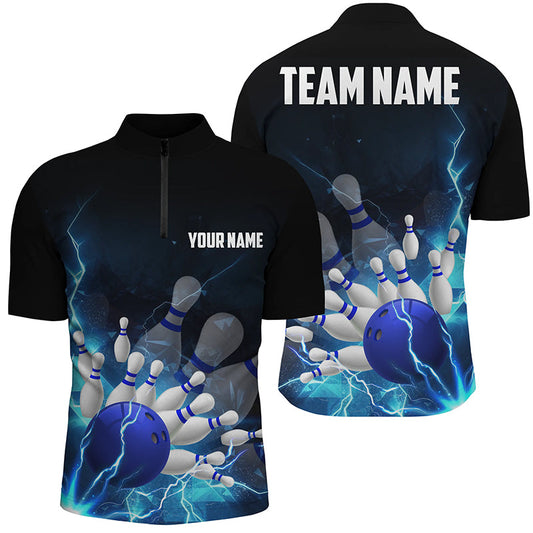 Blue Thunder Lightning Custom Bowling Quarter Zip Shirts For Women Team Bowling Jerseys IPHW5318