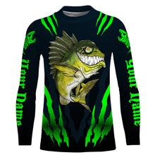 Load image into Gallery viewer, Angry Bass Fishing Custom Long sleeve Fishing Shirts, Bass fish reaper fishing jerseys | green IPHW3374