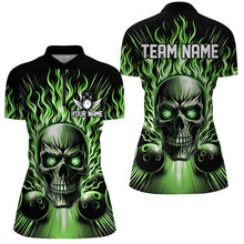 Load image into Gallery viewer, Personalized Skull Bowling Shirt For Women Custom Team'S Name Flame Bowler Jerseys | Green IPHW5819