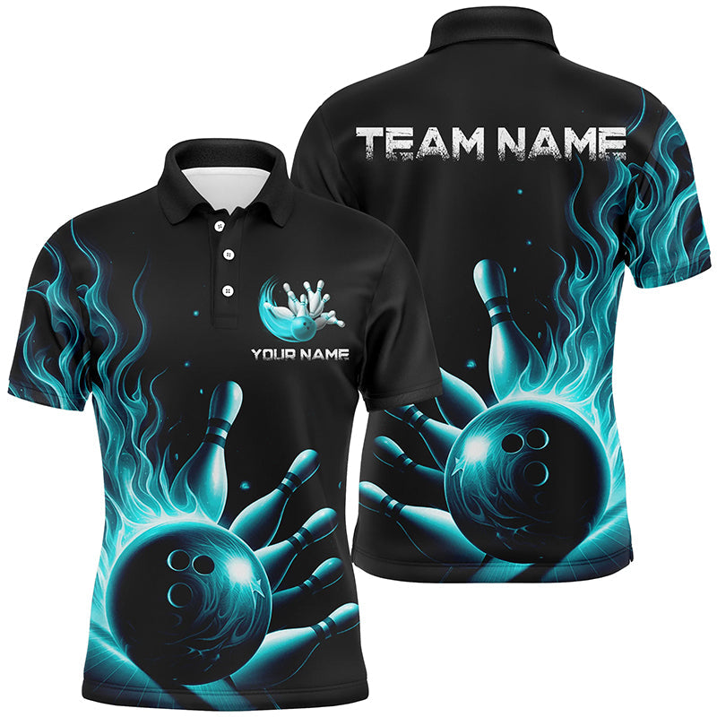 Personalized Blue Flame Bowling Polo Shirts For Men And Women Bowling Team Jerseys Strike Bowling IPHW5822