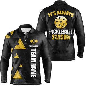 It'S Always Pickleball Season Custom Pickleball Polo Shirts For Men, Pickleball Team Uniforms | Yellow IPHW5524