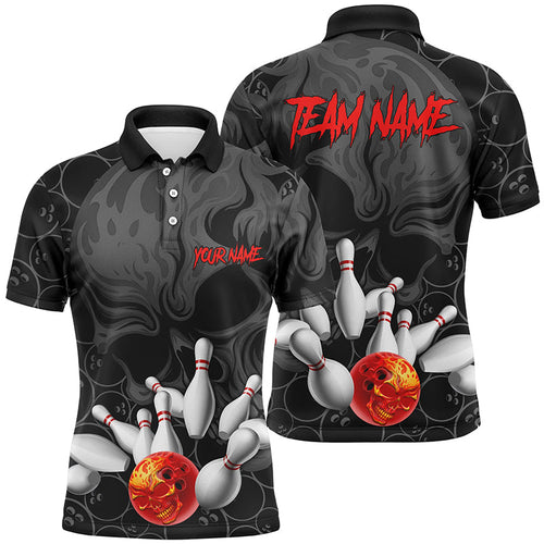 Personalized Flame Skull Men Bowling Polo Shirts Skull Bowling Team Jerseys Halloween Outfits IPHW5366