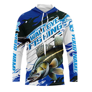 Custom Walleye Fishing Jerseys, Walleye Long Sleeve Tournament Fishing Shirts | Blue Camo IPHW5994