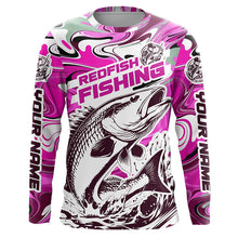Load image into Gallery viewer, Redfish Fishing Custom Performance Long Sleeve Uv Shirts, Saltwater Camo Fishing Shirt | Pink IPHW6157
