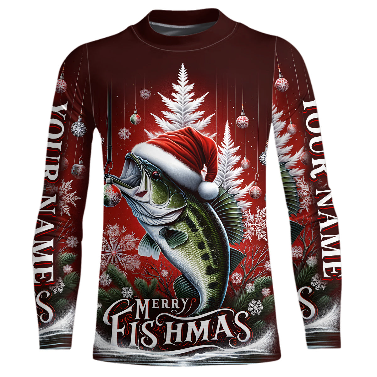 Personalized Bass Christmas Fishing Shirts Merry Fishmas Fishing Gifts For Men, Women And Kids IPHW5551