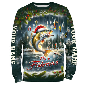 Custom Walleye Christmas Fishing Shirts Full Printing Shirts Fishing Gifts For Men, Women And Kids IPHW5557