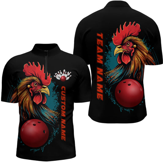 Custom Chicken Bowling Shirts For Men Bowling Quarter Zip Shirts Team Bowling League Jersey IPHW5290