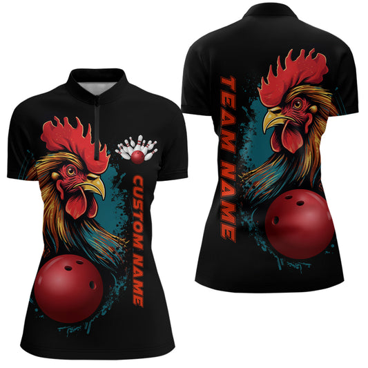 Custom Chicken Bowling Shirts Women Bowling Quarter-Zip Shirts Team Bowling League Jersey IPHW5290