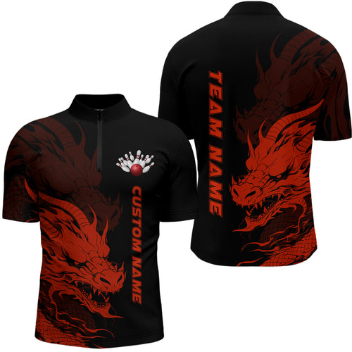 Custom Dragon Bowling Quarter Zip Shirt For Men Team Bowling League Jerseys Bowler Outfit IPHW5291