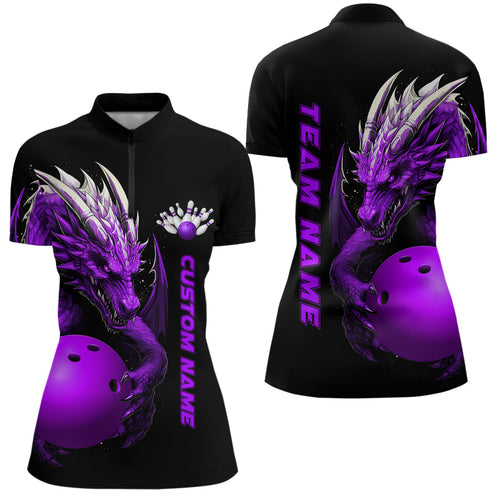 Custom Purple Dragon Women Bowling Quarter-Zip Shirts Team Bowling Jerseys Bowling Apparel IPHW5296