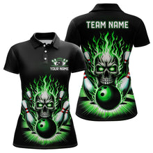 Load image into Gallery viewer, Personalized Skull Bowling Shirt For Women Custom Team&#39;S Name Flame Bowler Jerseys | Green IPHW5820