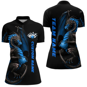 Custom Blue Dragon Bowling Quarter Zip Shirts Women Team Bowling Jerseys Bowler Outfit IPHW5331