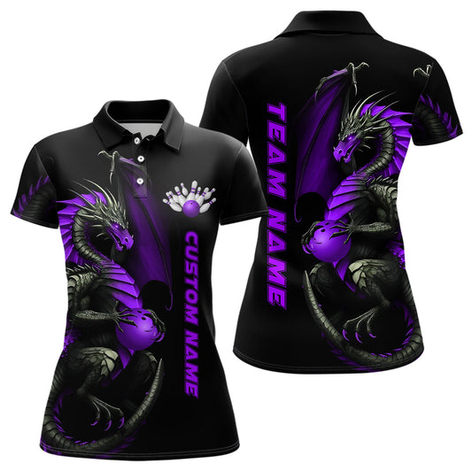 Custom Purple Dragon Bowling Polo Shirts Women Team Bowling Jerseys Bowler Outfit Apparel IPHW5334