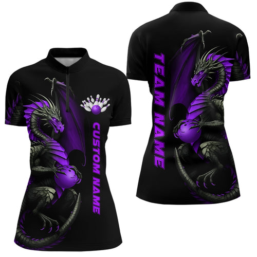 Custom Purple Dragon Bowling Quarter Zip Shirts Women Team Bowling Jerseys Bowler Outfit IPHW5334