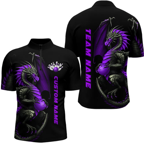 Custom Purple Dragon Bowling Quarter Zip Shirts Men Team Bowling Jerseys Bowler Outfit Apparel IPHW5334