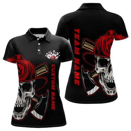 Firefighter Skull Custom Women Bowling Polo Shirts Firefighter Bowling Team Jerseys Outfits IPHW5335
