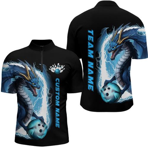 Custom Blue Thunder Lightning Dragon Bowling Quarter Zip Shirts Men Dragon Bowling Team Jerseys IPHW5337