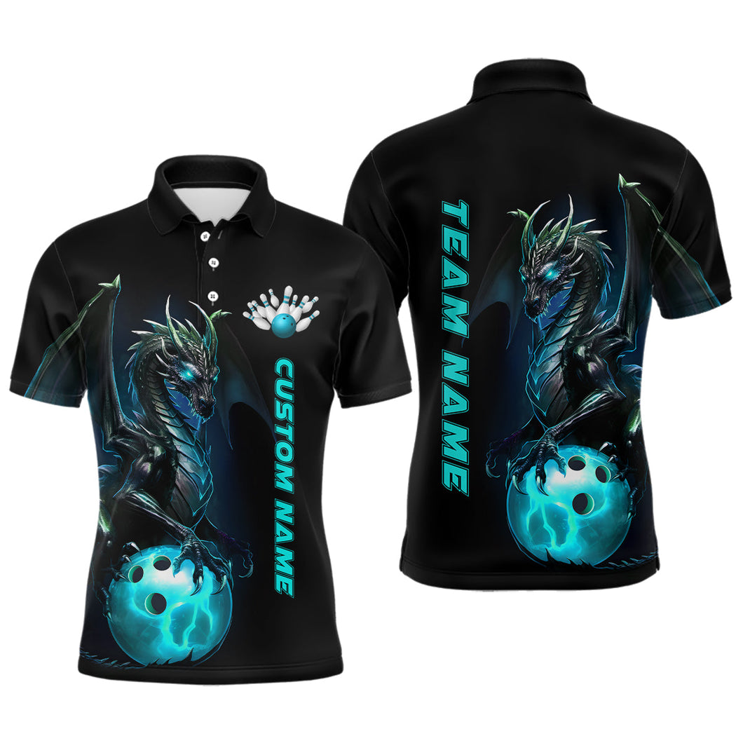 Custom Men Bowling Polo Shirts Blue Dragon Bowling Team Jerseys Bowling League Shirts Outfits IPHW5351