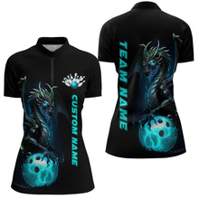 Load image into Gallery viewer, Custom Women Bowling Quarter Zip Shirts Blue Dragon Bowling Team Jerseys Bowling League IPHW5351