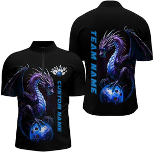 Personalized Blue Dragon Bowling Team Jerseys Men Quarter Zip Shirts Bowling League Shirts IPHW5353