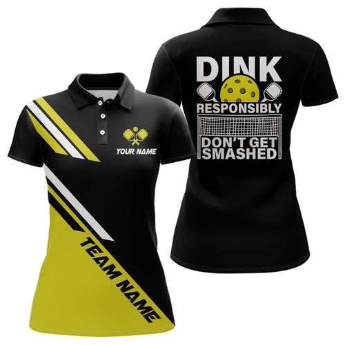 Funy Dink Responsibly Custom Women's Pickleball Polo Shirts Pickleball Tournament Shirts |Yellow IPHW5528