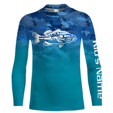 Load image into Gallery viewer, Largemouth Bass fishing blue camo ocean Customize Name UV Long Sleeve Fishing Shirts UPF 30+ NQS2183