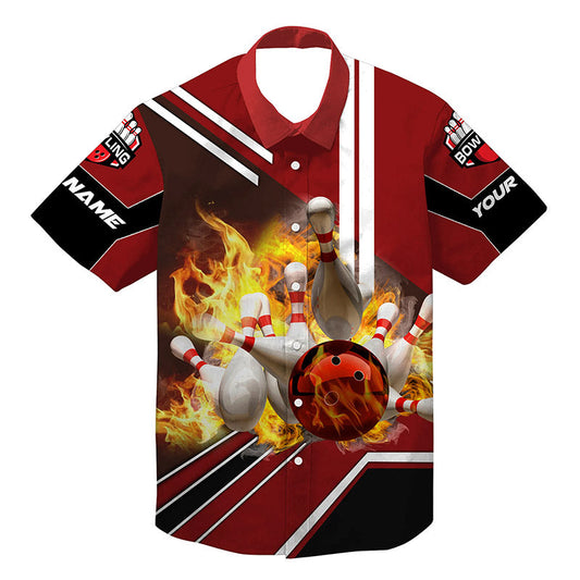 Custom Hawaiian bowling shirt for men – personalized team jersey front view