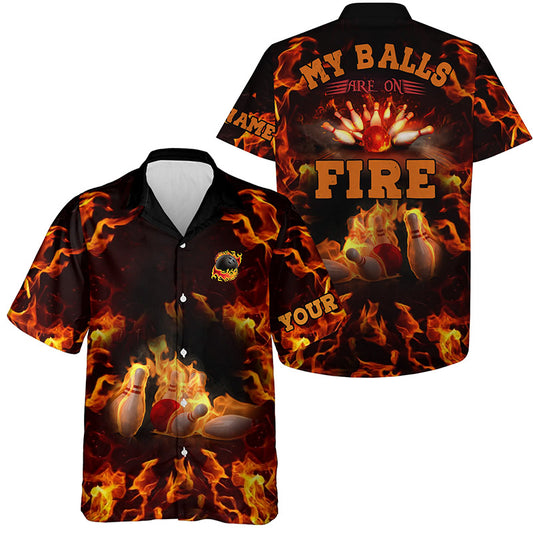 Custom Hawaiian bowling shirt for men – personalized team jersey front view
