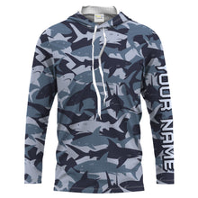 Load image into Gallery viewer, Shark fishing camo UV protection customize name long sleeves fishing shirts UPF 30+, fishing shirt for men, women, kid NQS2190