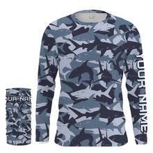 Load image into Gallery viewer, Shark fishing camo UV protection customize name long sleeves fishing shirts UPF 30+, fishing shirt for men, women, kid NQS2190