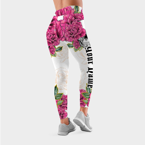 Skull and rose tattoo Flower Skull Leggings for Women Custom name Full printing leggings NQS2304