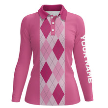 Load image into Gallery viewer, Pink argyle plaid pattern Womens golf polo shirt custom golf polos shirt for womens, golfing gifts NQS6552