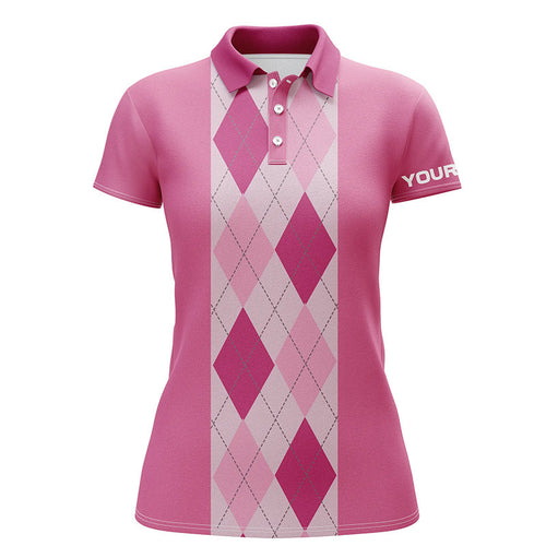 Pink argyle plaid pattern Womens golf polo shirt custom golf polos shirt for womens, golfing gifts NQS6552