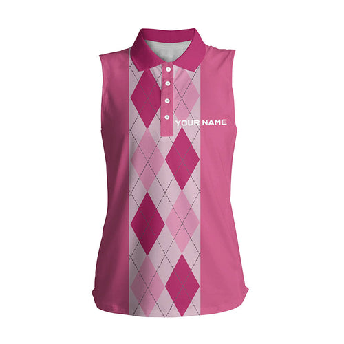 Pink argyle plaid pattern Womens sleeveless golf polos custom polos shirt for womens, golfing gifts NQS6552