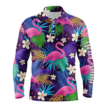 Load image into Gallery viewer, Men golf polo shirts colorful floral flamingo pattern tropical leaves custom team golf polo shirts NQS3897