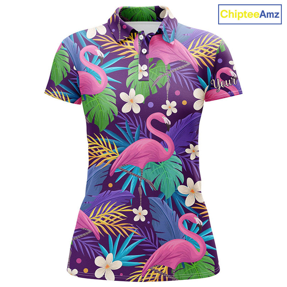 Women golf polo shirt colorful floral flamingo pattern tropical leaves custom team golf polo shirts NQS3897