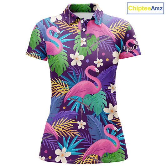 Women golf polo shirt colorful floral flamingo pattern tropical leaves custom team golf polo shirts NQS3897