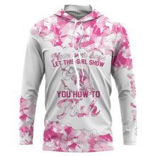 Load image into Gallery viewer, Pink camo let this girl show you how to fish girls fishing shirts for women Long Sleeve UV protection Custom name UPF 30+ NQS2482
