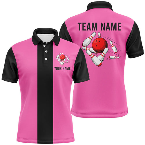 Personalized Pink Black Retro Bowling Polo Shirts For Men custom vintage bowling team jerseys NQS6568