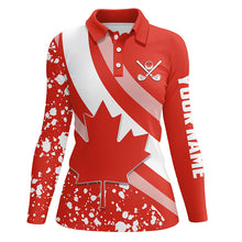 Load image into Gallery viewer, Womens golf polo shirts Red Canada flag maple leaf custom team golf shirts, Canadian patriot golf tops NQS7160