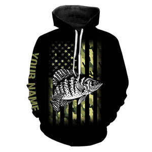 Crappie Fishing American Flag patriotic Black Camo Custom Name 3D All Over Printed Shirts NQS341