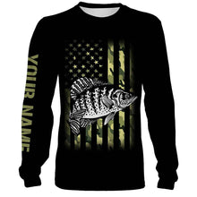 Load image into Gallery viewer, Crappie Fishing American Flag patriotic Black Camo Custom Name 3D All Over Printed Shirts NQS341