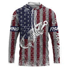 Load image into Gallery viewer, American flag fishing Fish hook skull Custom Name sun protection custom fishing shirts for adult, kid NQS3586