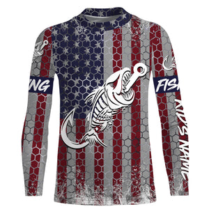 American flag fishing Fish hook skull Custom Name sun protection custom fishing shirts for adult, kid NQS3586