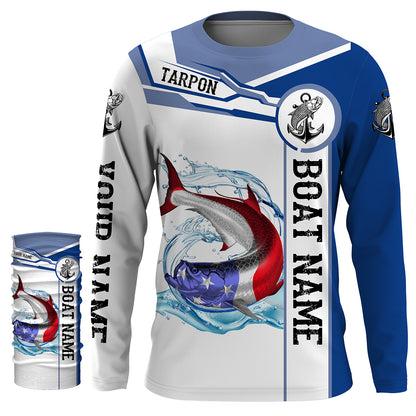 Tarpon Fishing American Flag Custom name and boat name performance Fishing Shirts, Patriotic Fishing gifts NQS2363