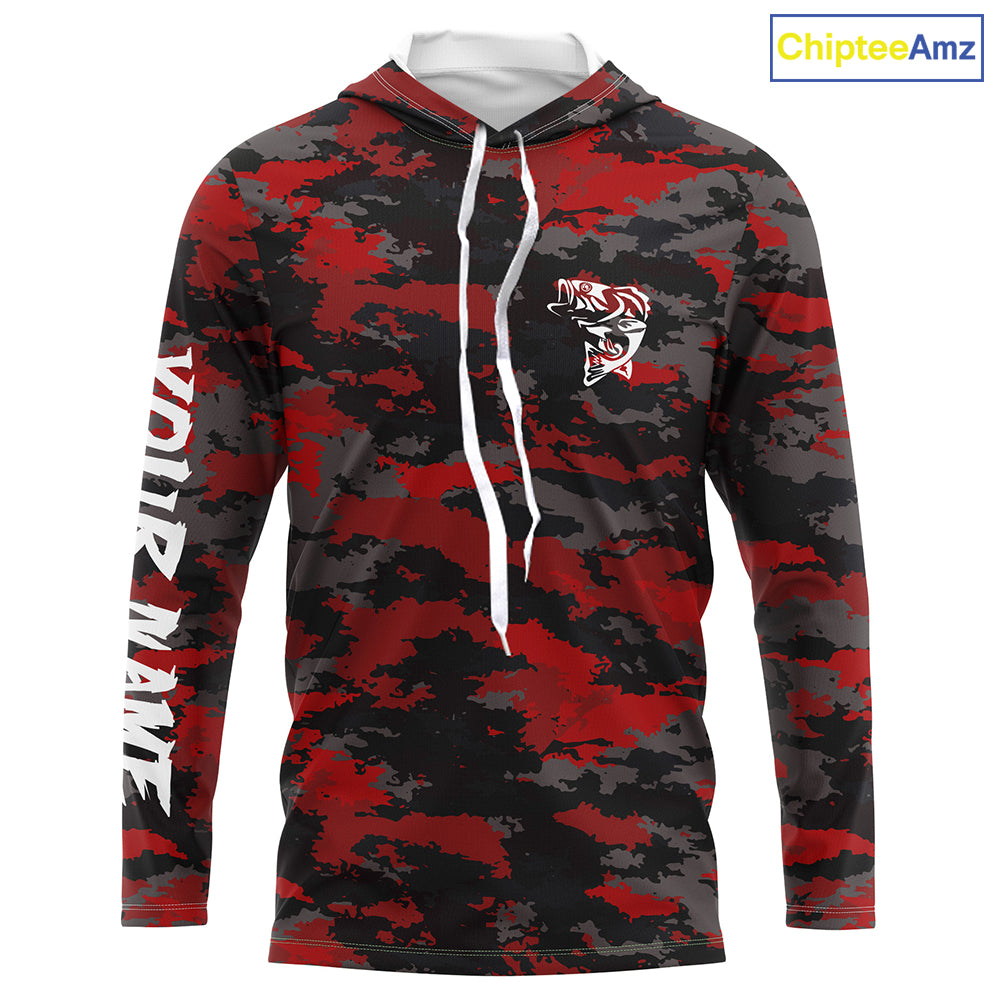 Bass fishing Red camouflage Custom fishing Shirts jersey - Custom camo fishing apparel NQS3212