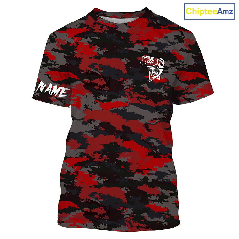 Bass fishing Red camouflage Custom fishing Shirts jersey - Custom camo fishing apparel NQS3212