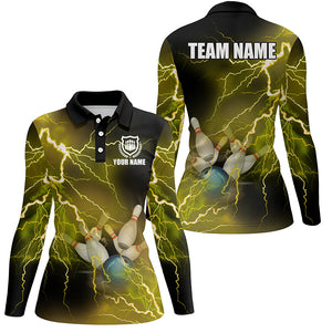 Women bowling polo shirts Custom yellow lightning thunder Bowling Team Jersey, gift for team Bowlers NQS6378