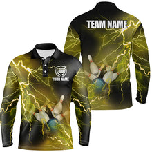 Load image into Gallery viewer, Mens polo bowling shirts Custom yellow lightning thunder Bowling Team Jersey, gift for team Bowlers NQS6378